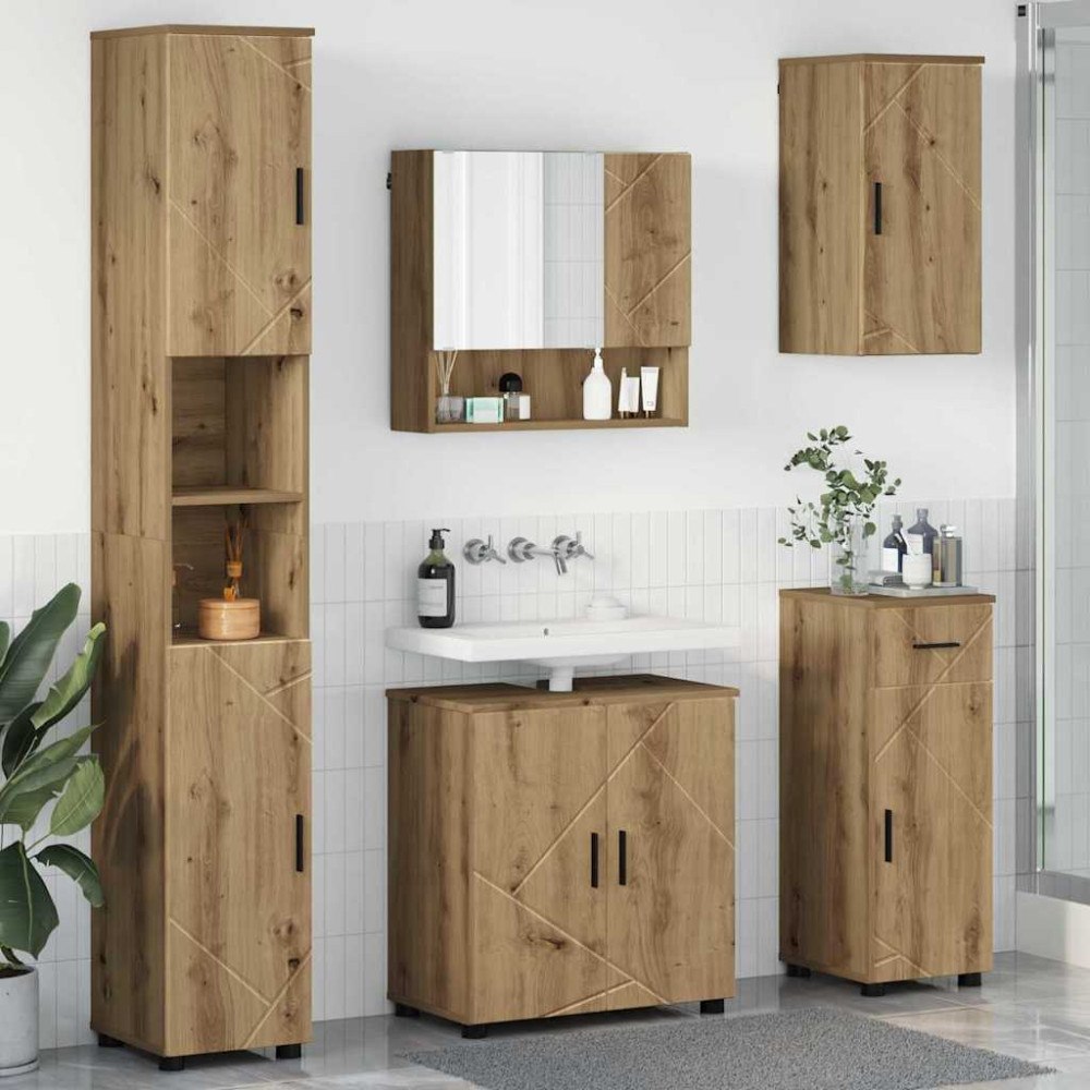 vidaXL Badrumsmöbelset med låda 5 pcs artisan ek 61 x 35 x 64 cm