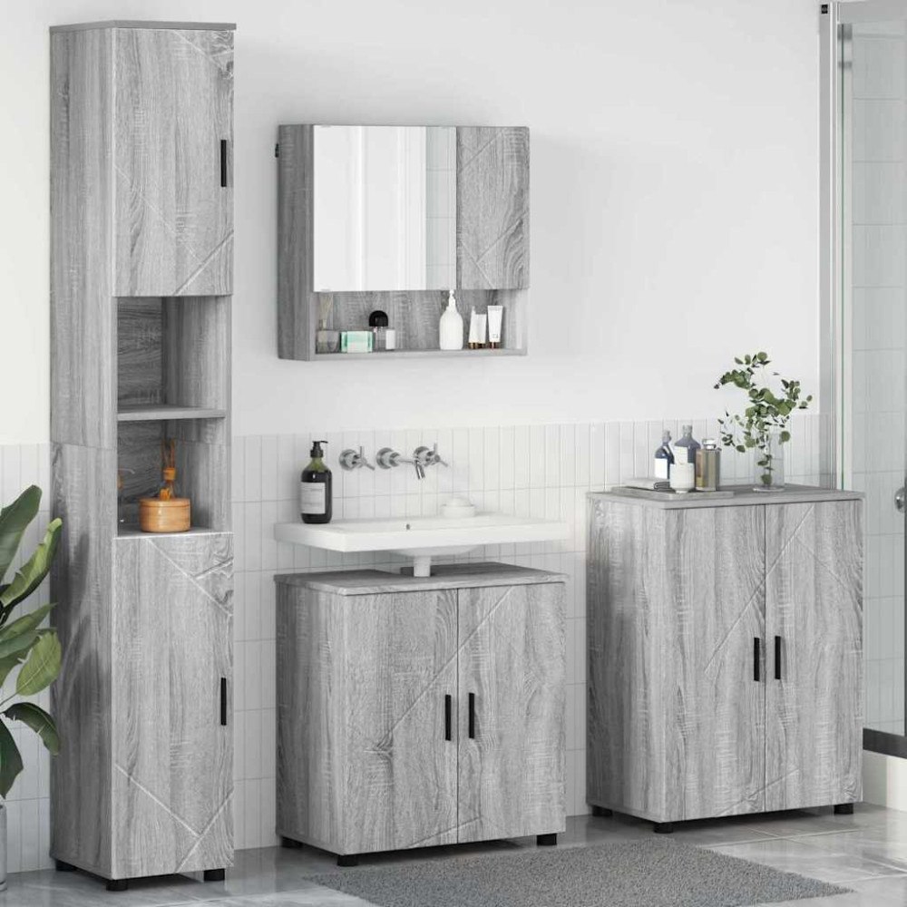 vidaXL Badrumsmöbelset Väggmonterad 4 pcs Grå sonoma 61 x 35 x 64 cm