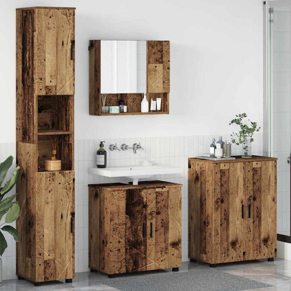 vidaXL Badrumsmöbelset Väggmonterad 4 pcs Gammalt trä 61 x 35 x 64 cm