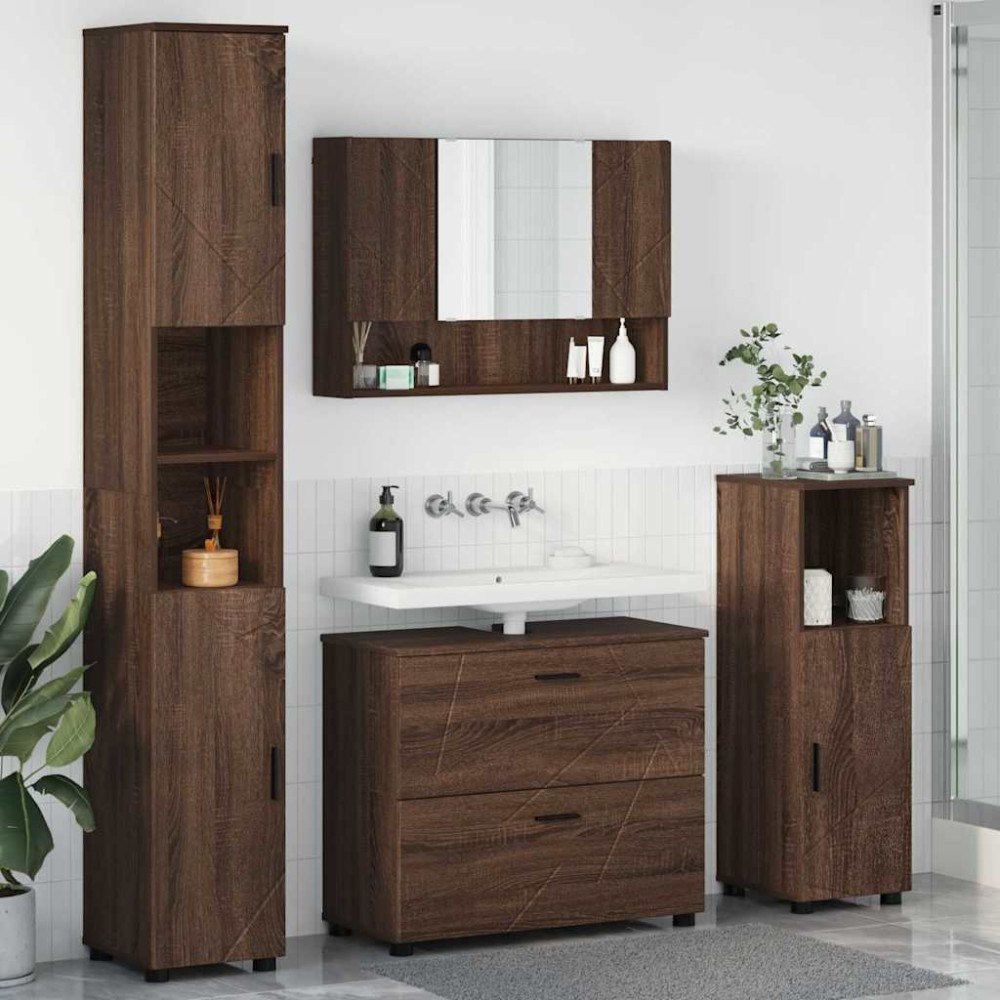 vidaXL Badrumsmöbelset 4 pcs brun ek 30 x 35 x 192 cm Konstruerat trä