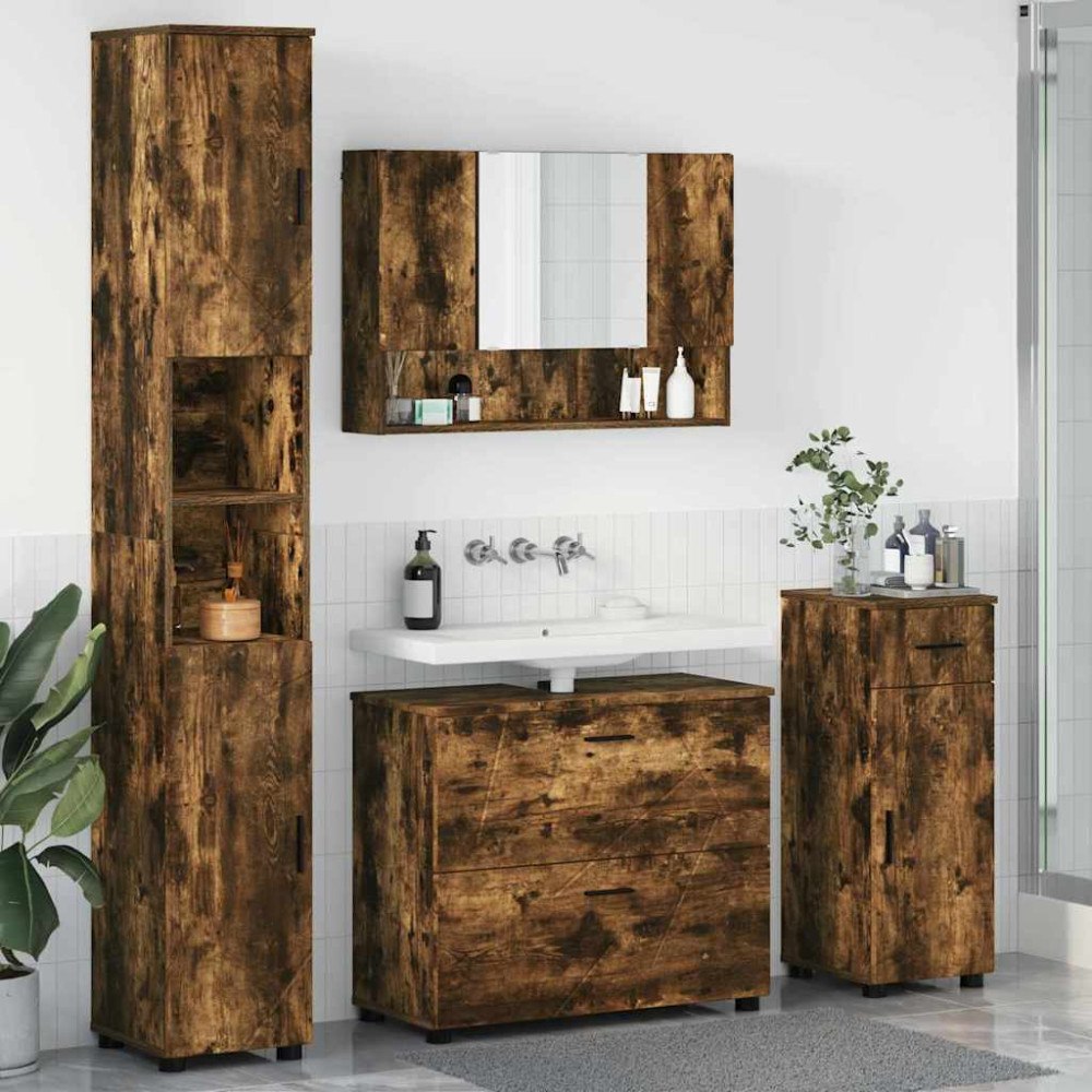 vidaXL Badrumsmöbelset med låda 4 pcs Rökfärgad ek 30 x 35 x 192 cm