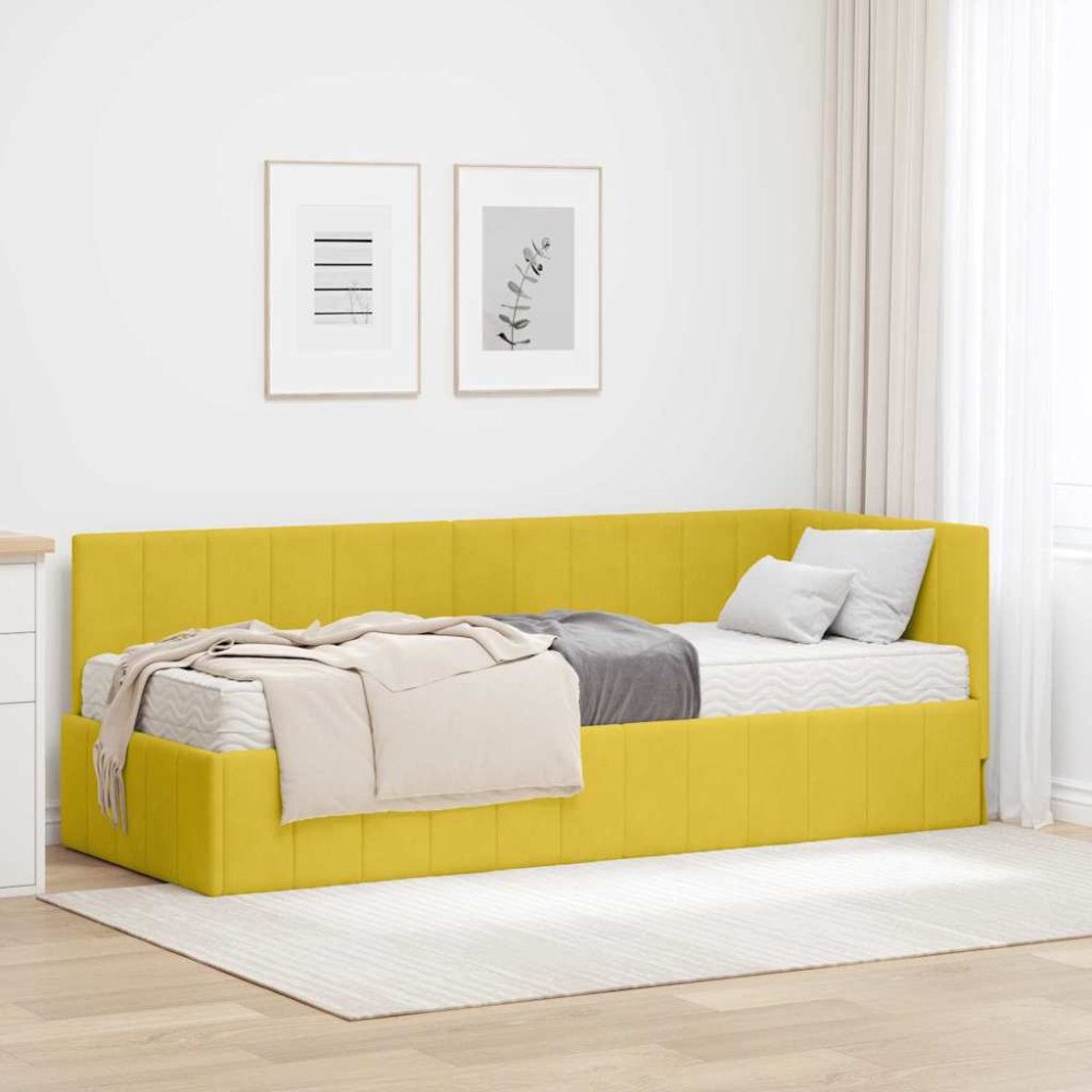 vidaXL Hörn Sängram med madrass med huvudgavel Gul 80 x 200 cm Sammet