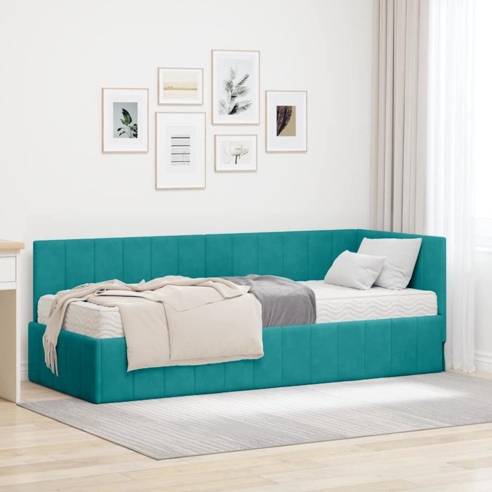 vidaXL Hörn Sängram med madrass Turkos 80 x 200 cm Sammet