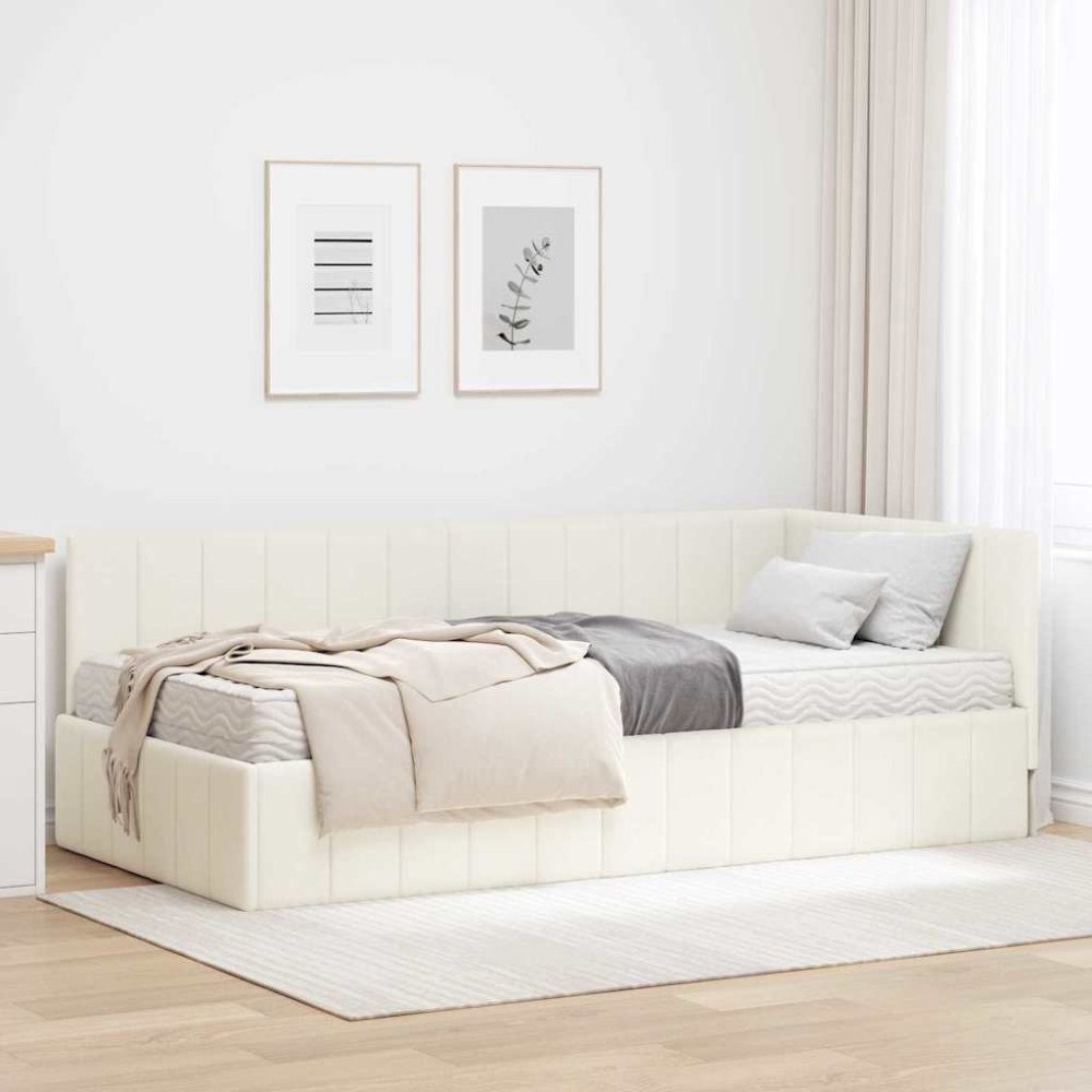 vidaXL Hörn Sängram med madrass med huvudgavel Kräm 90 x 200 cm Sammet