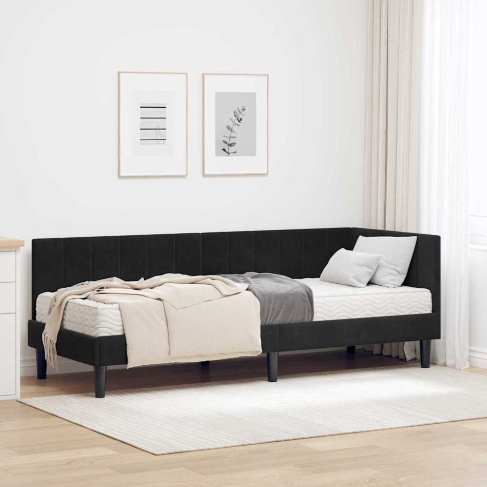 vidaXL Hörn Sängram med madrass Svart 80 x 200 cm Sammet
