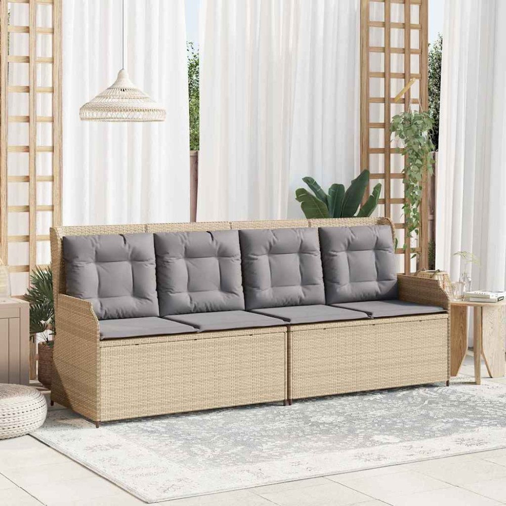 vidaXL Trädgårdsbänk med kudde Beige Poly rattan
