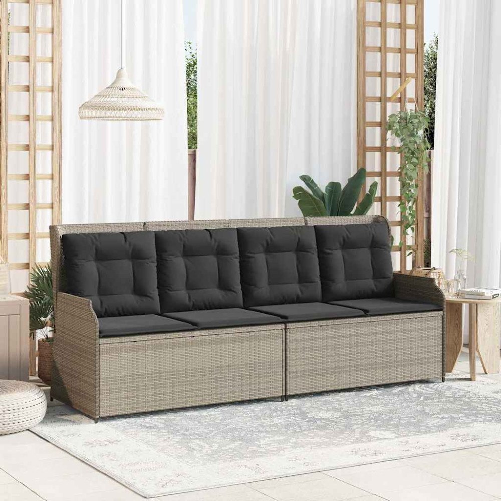 vidaXL Trädgårdsbänk med kudde Ljusgrå Poly rattan