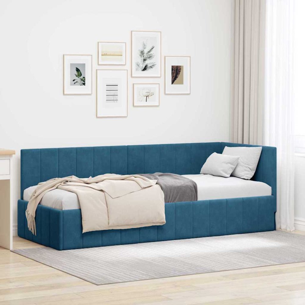 vidaXL Hörn Sängram med huvudgavel Blå 80 x 200 cm Sammet