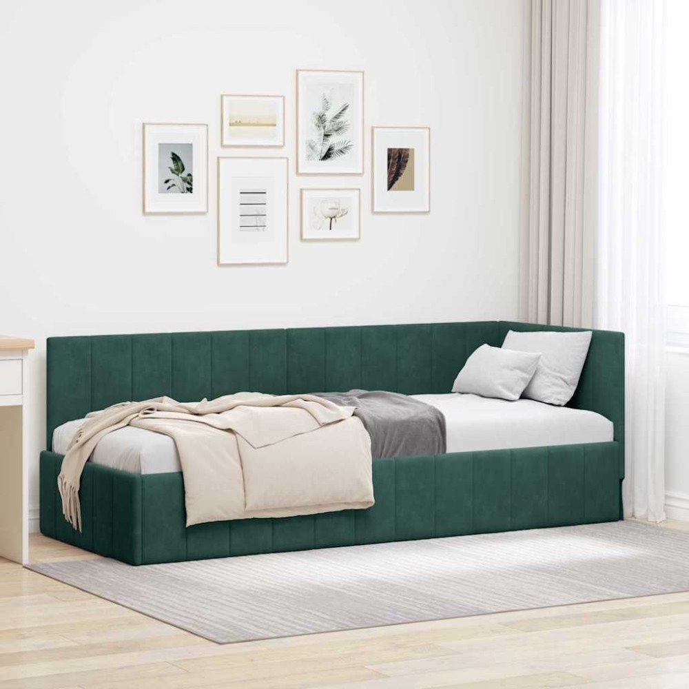 vidaXL Hörn Sängram med huvudgavel Mörkgrön 80 x 200 cm Sammet
