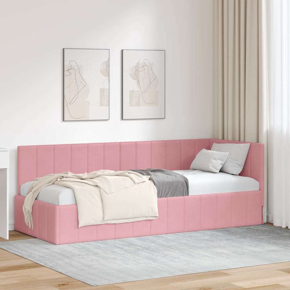 vidaXL Hörn Sängram med huvudgavel Rosa 80 x 200 cm Sammet