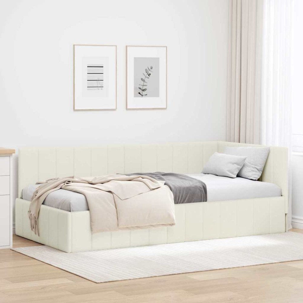 vidaXL Hörn Sängram med huvudgavel Kräm 90 x 190 cm Sammet