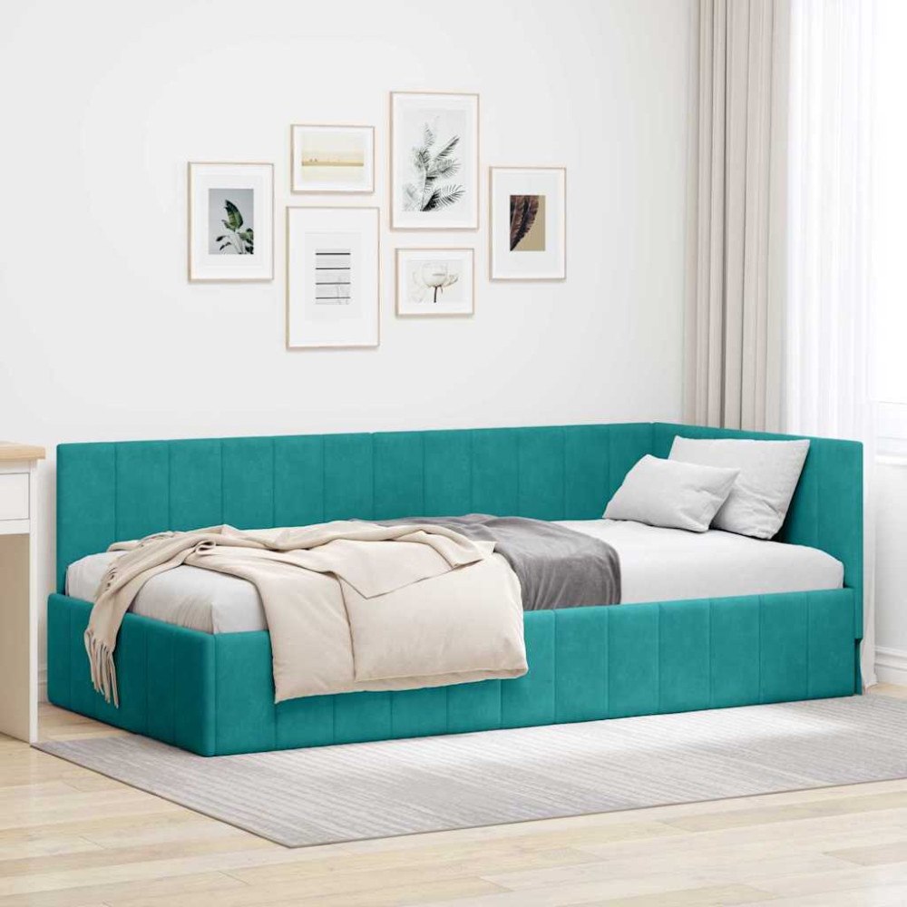 vidaXL Hörn Sängram med huvudgavel Turkos 90 x 190 cm Sammet