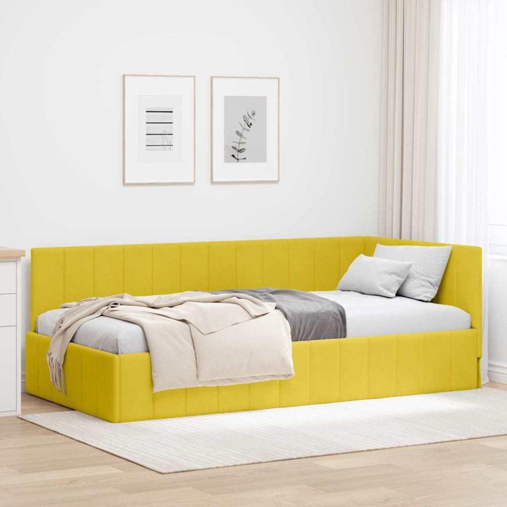 vidaXL Hörn Sängram med huvudgavel Gul 90 x 200 cm Sammet