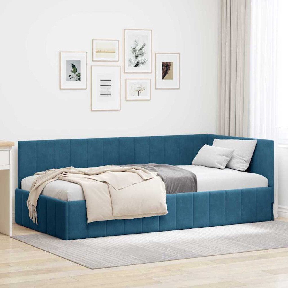 vidaXL Hörn Sängram med huvudgavel Blå 100 x 200 cm Sammet