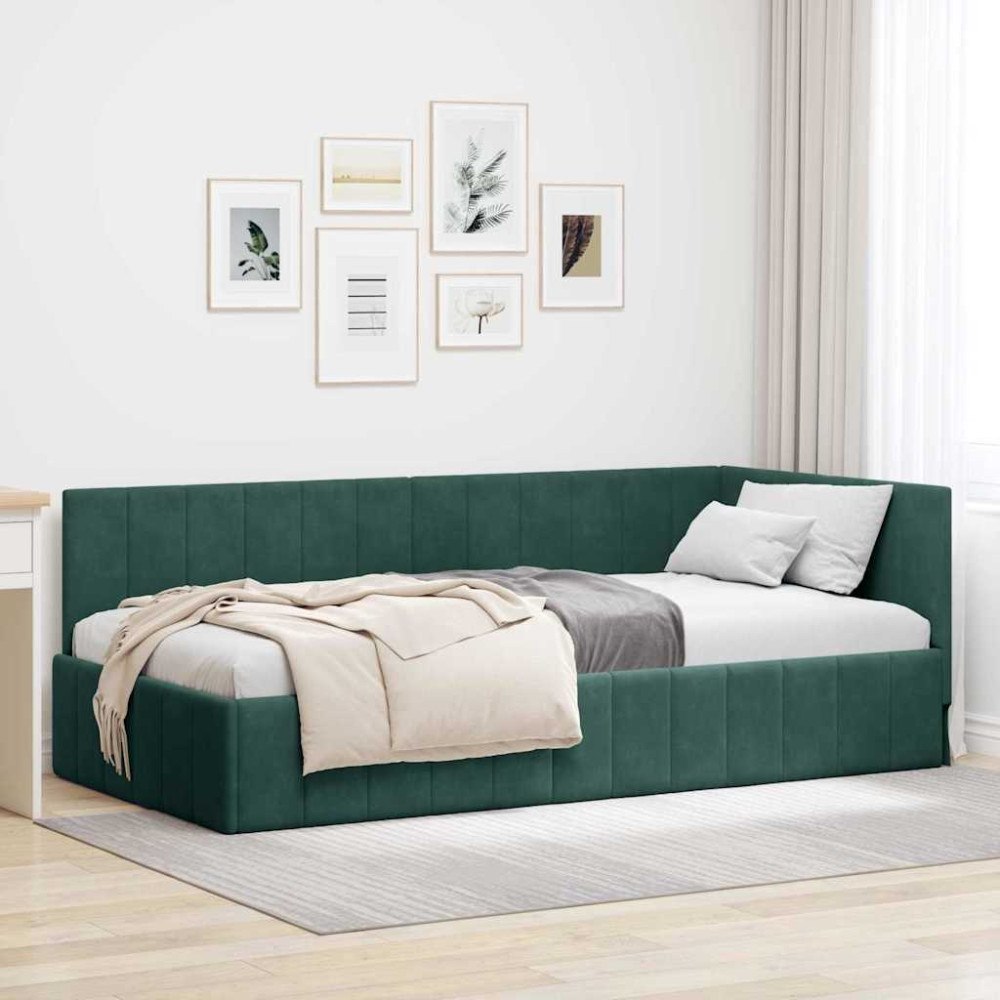 vidaXL Hörn Sängram med huvudgavel Mörkgrön 100 x 200 cm Sammet