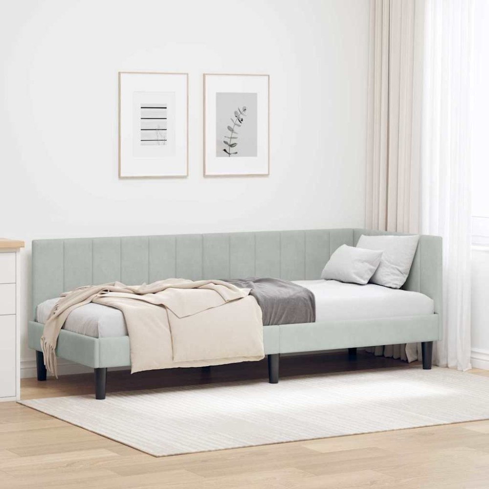 vidaXL Hörn Sängram med huvudgavel Ljusgrå 80 x 200 cm Sammet