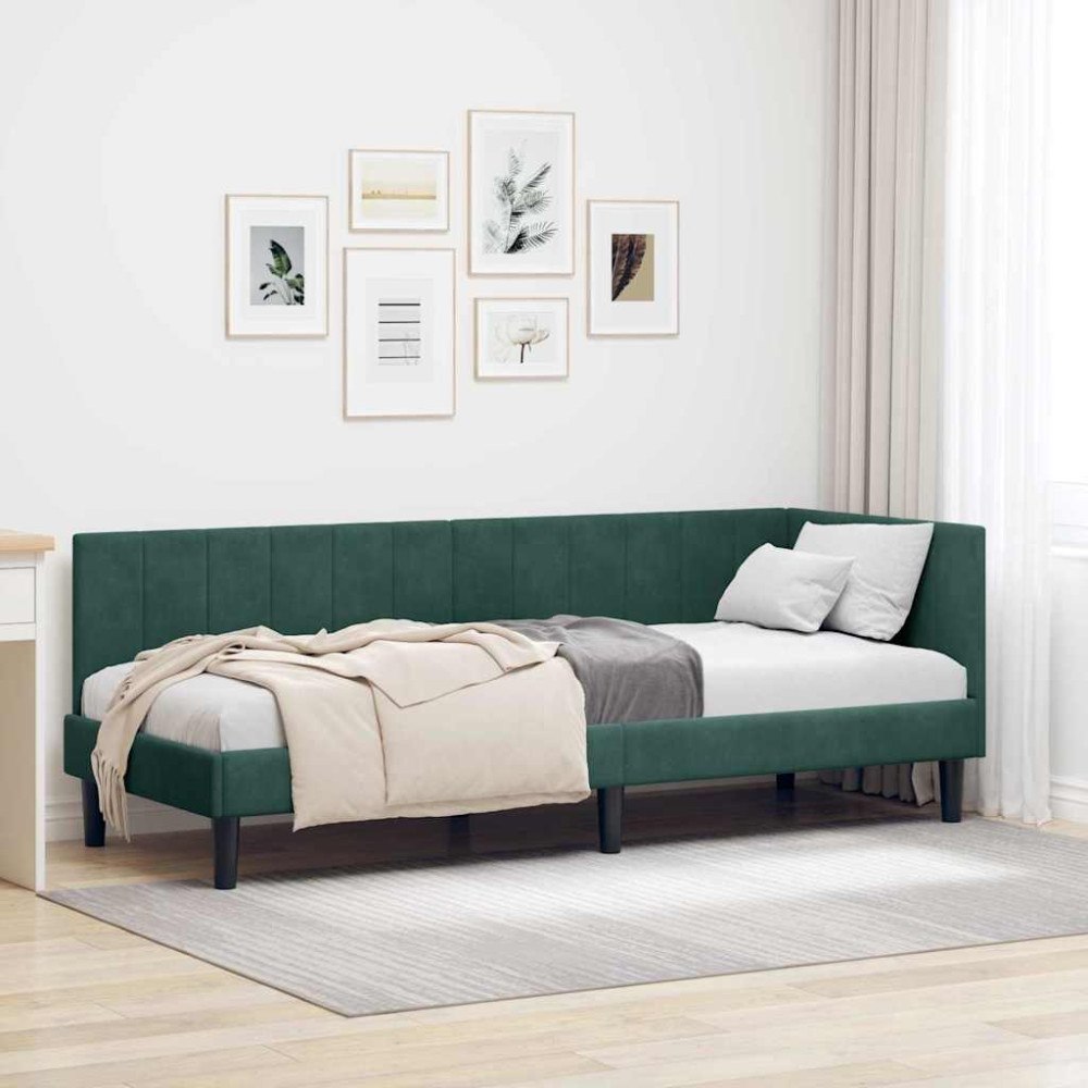 vidaXL Hörn Sängram med huvudgavel Mörkgrön 80 x 200 cm Sammet
