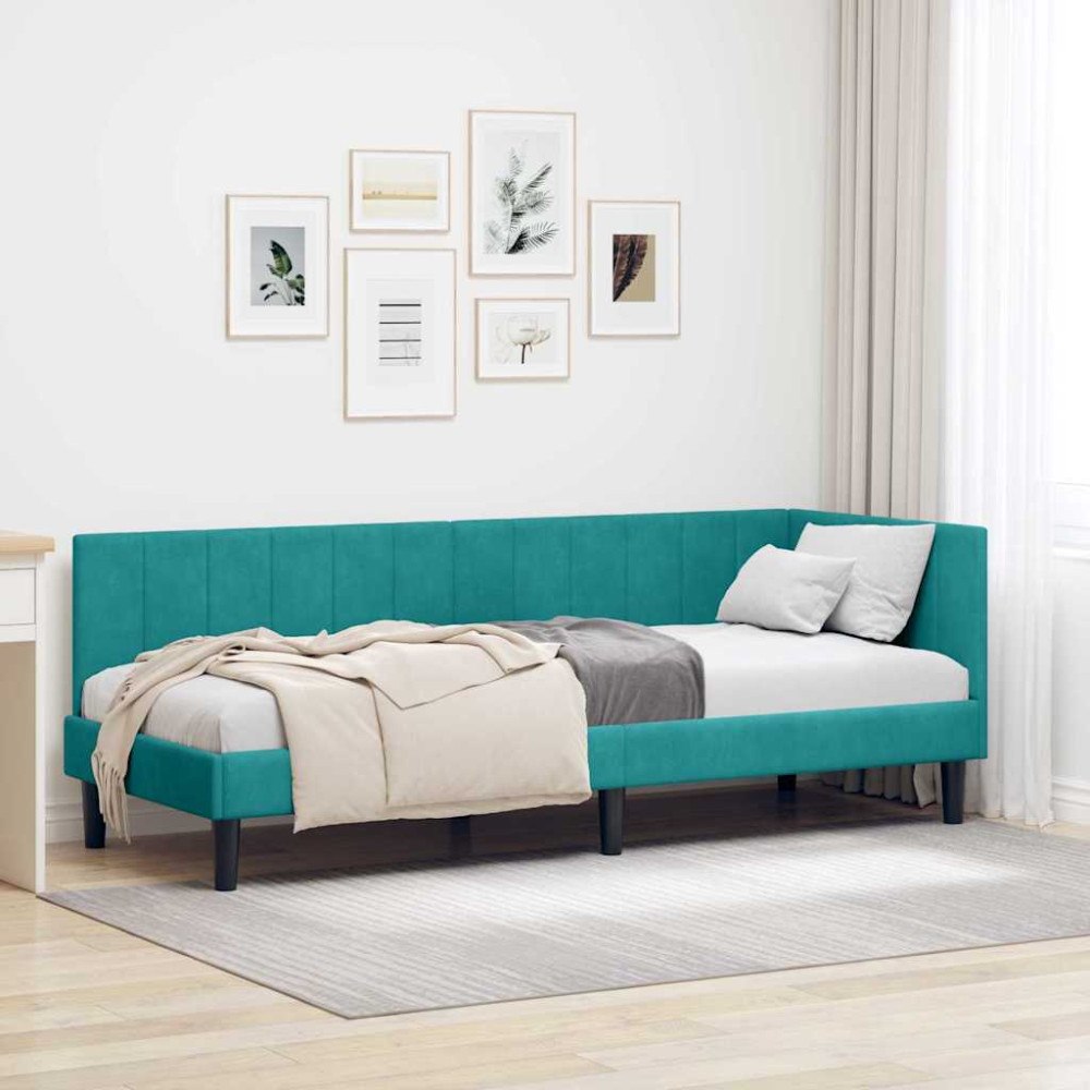 vidaXL Hörn Sängram med huvudgavel Turkos 80 x 200 cm Sammet