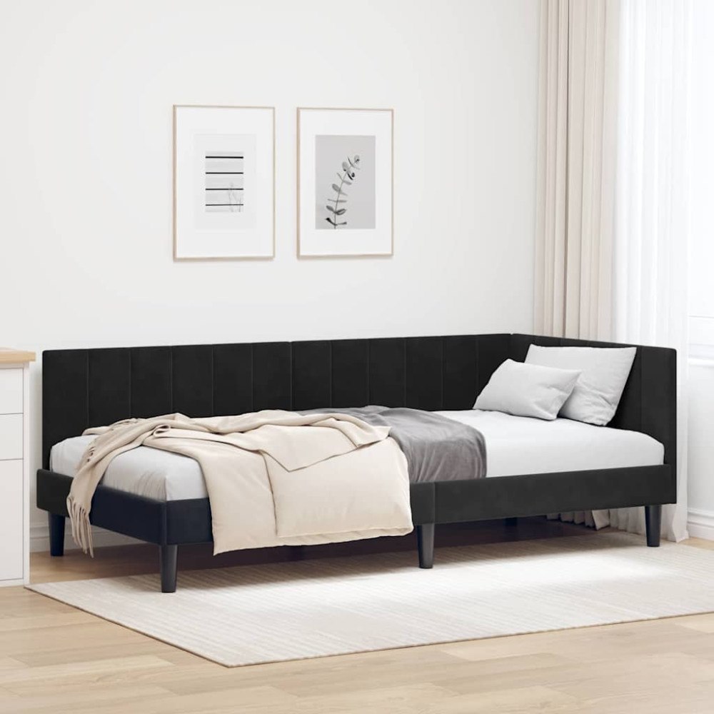 vidaXL Hörn Sängram med huvudgavel Svart 90 x 200 cm Sammet