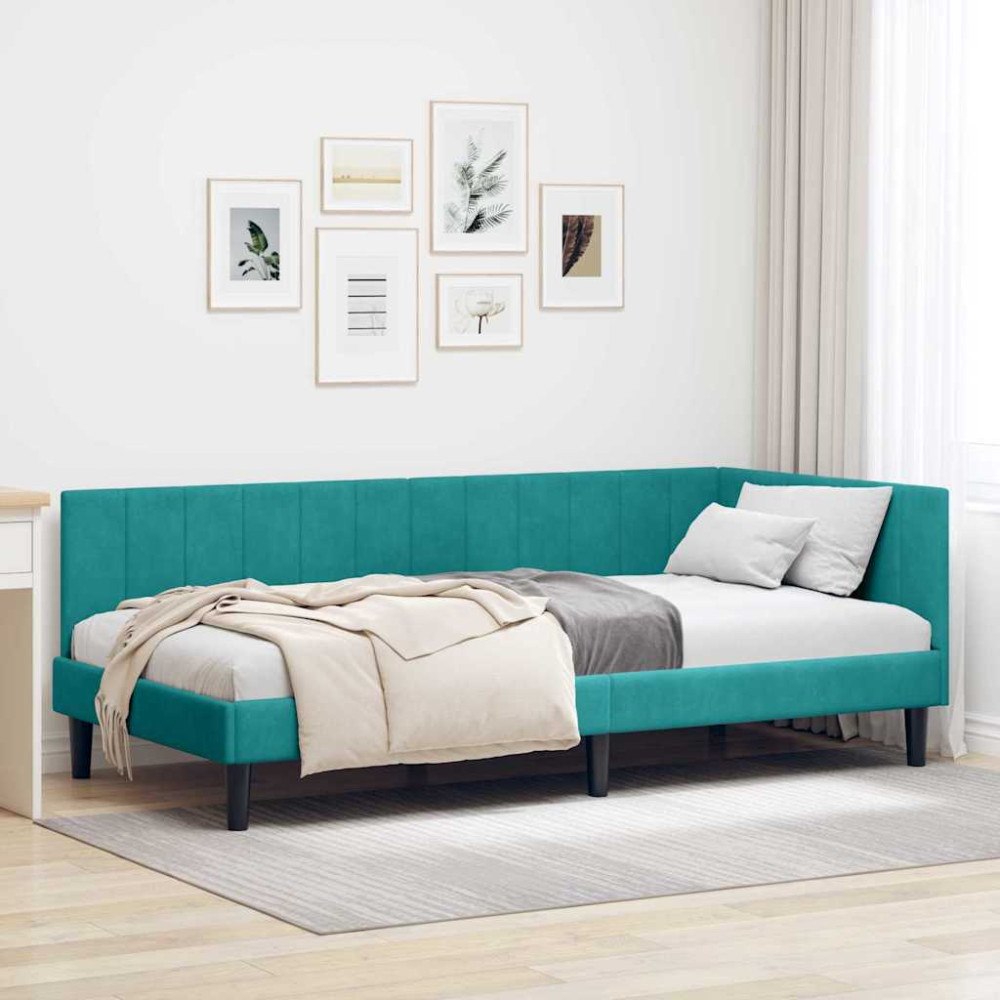 vidaXL Hörn Sängram med huvudgavel Turkos 90 x 200 cm Sammet