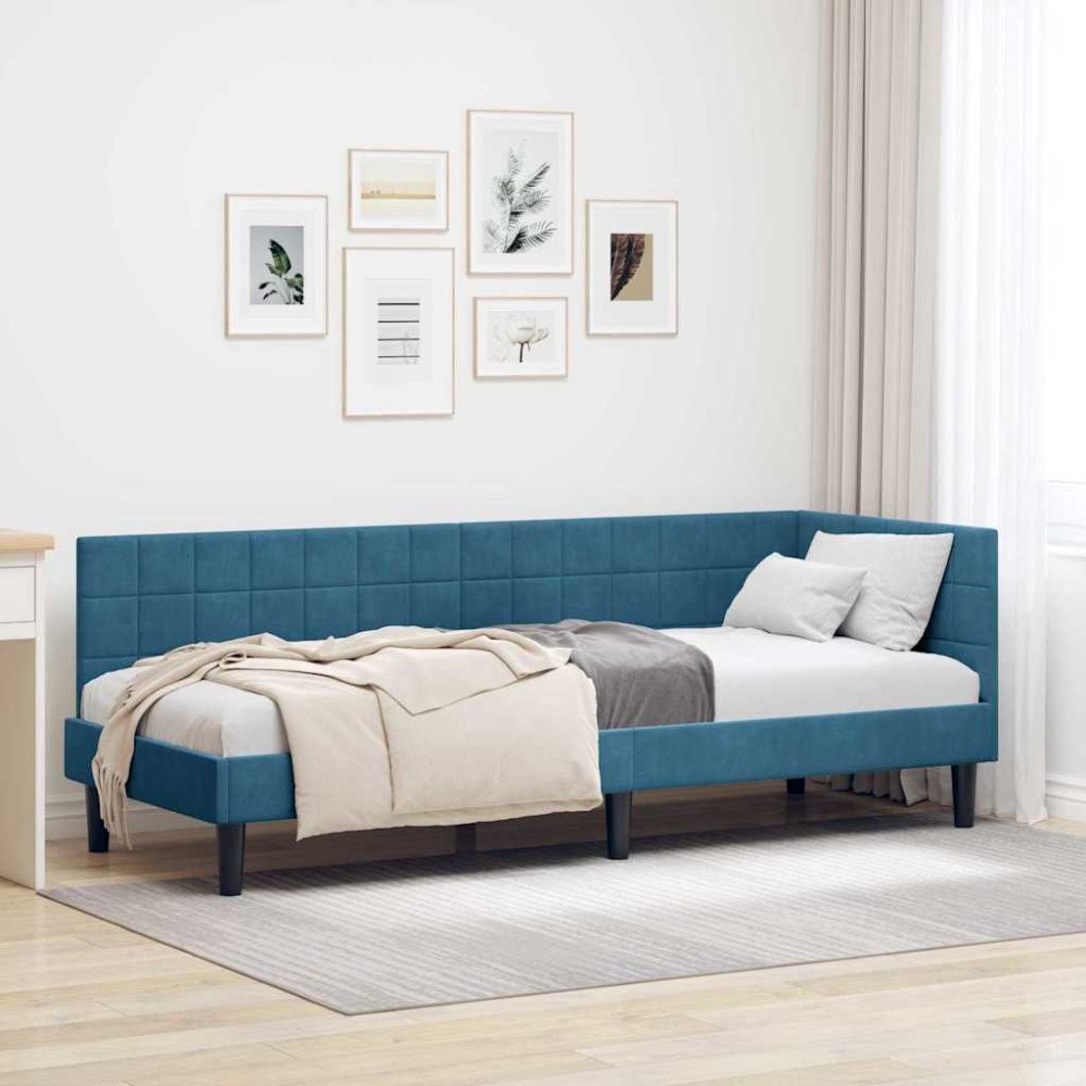 vidaXL Hörn Sängram med huvudgavel Blå 80 x 200 cm Sammet