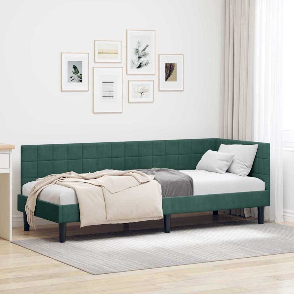 vidaXL Hörn Sängram med huvudgavel Mörkgrön 80 x 200 cm Sammet