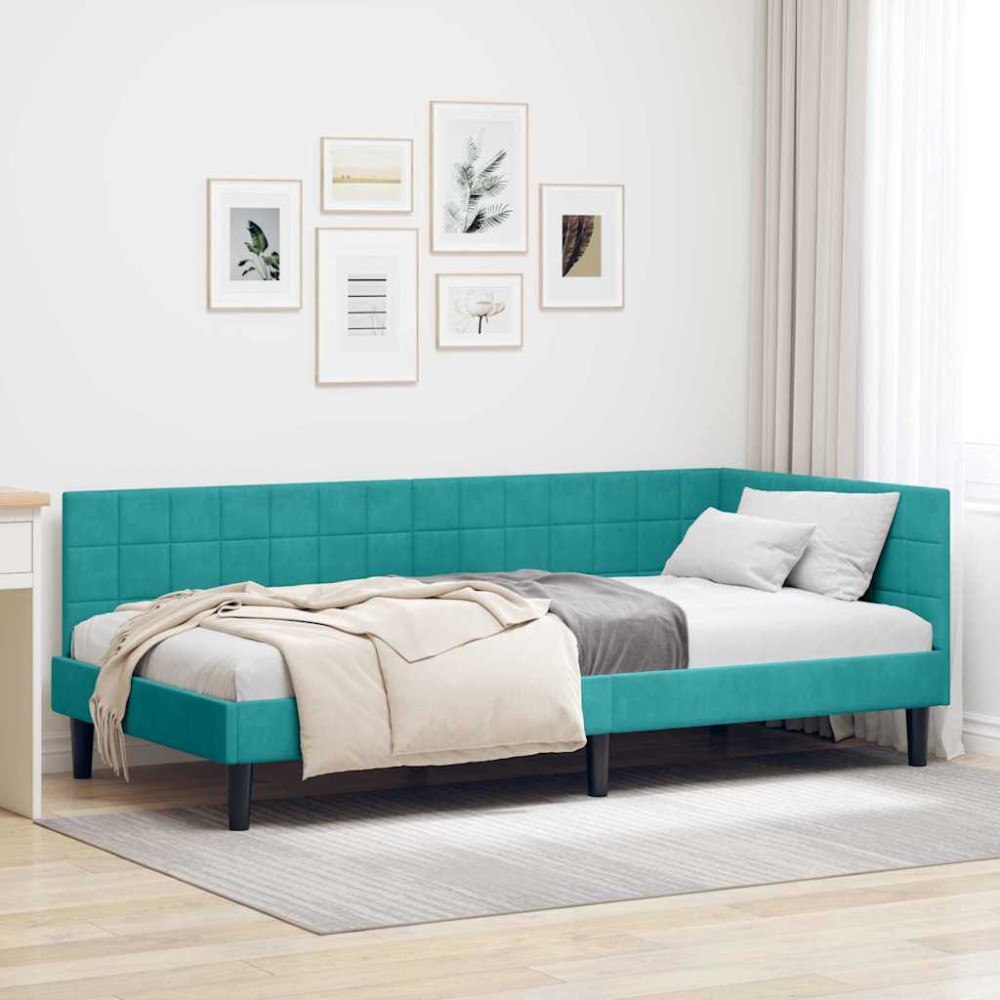 vidaXL Hörn Sängram med huvudgavel Turkos 90 x 190 cm Sammet