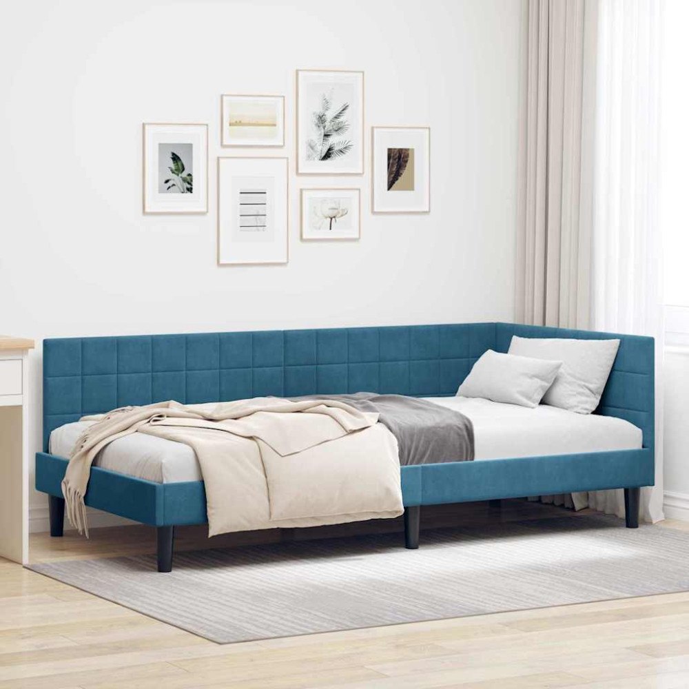 vidaXL Hörn Sängram med huvudgavel Blå 100 x 200 cm Sammet