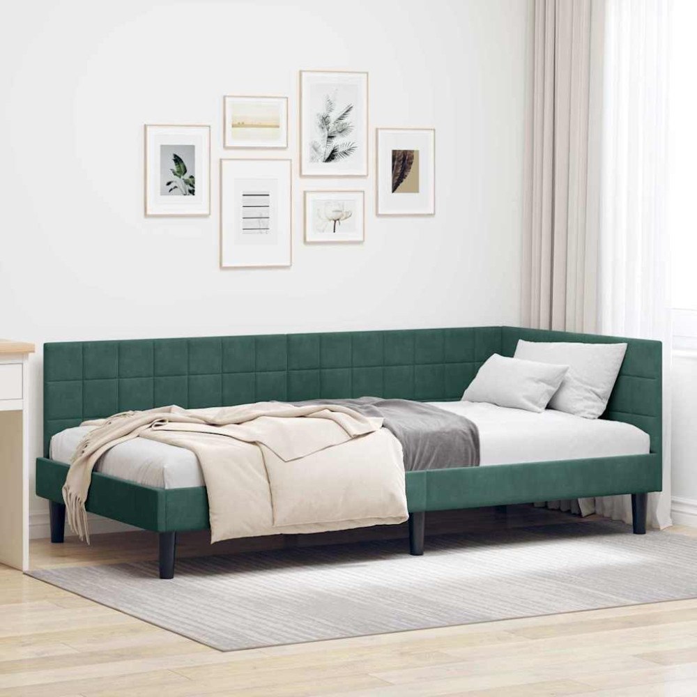 vidaXL Hörn Sängram med huvudgavel Mörkgrön 100 x 200 cm Sammet