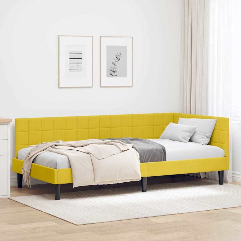 vidaXL Hörn Sängram med huvudgavel Gul 100 x 200 cm Sammet