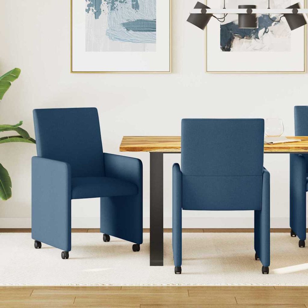 vidaXL Matstol med kudde med hjul 2 pcs Blå 57 x 66 x 94 cm tyg
