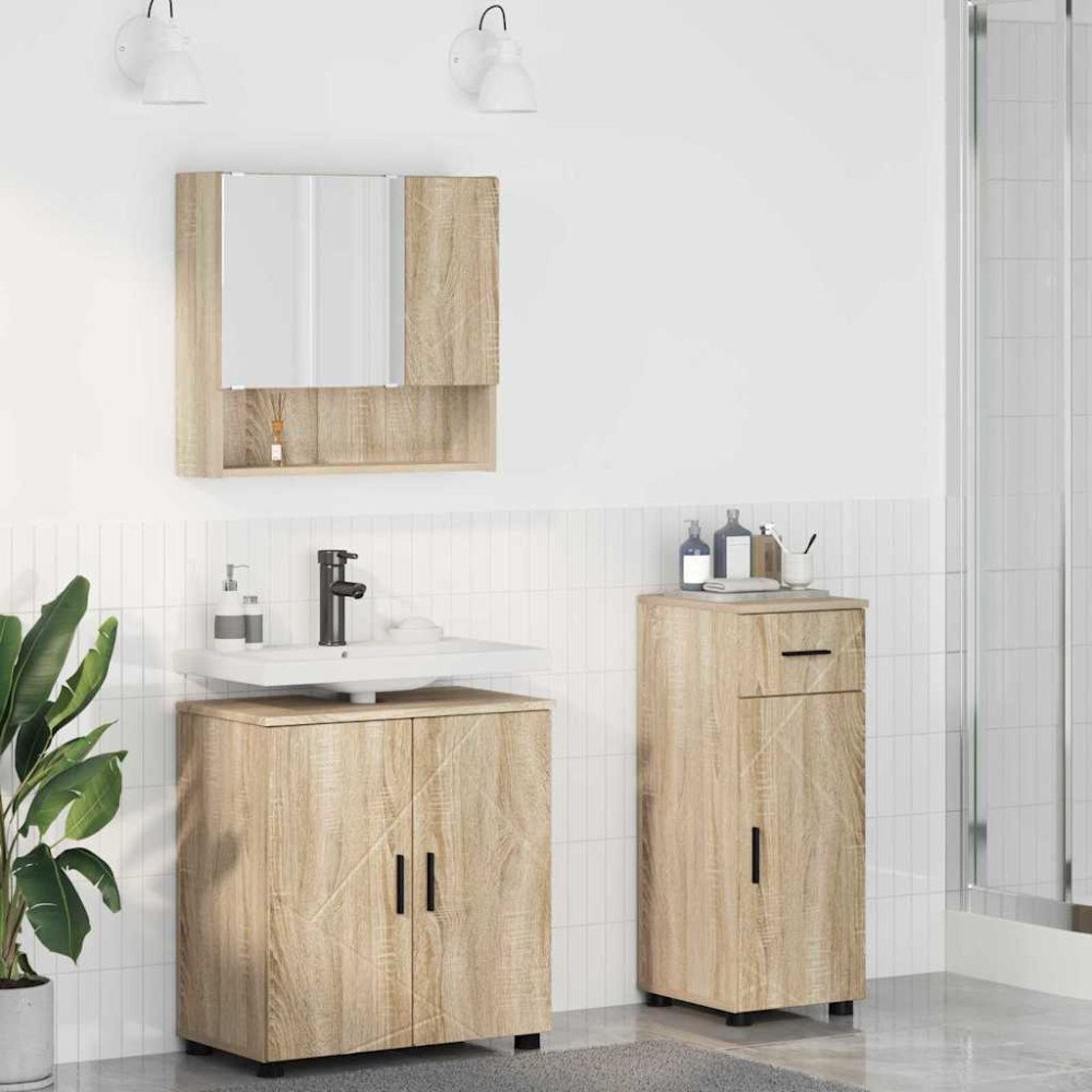 vidaXL Badrumsmöbelset 3 pcs Sonoma ek 61 x 35 x 64 cm Konstruerat trä