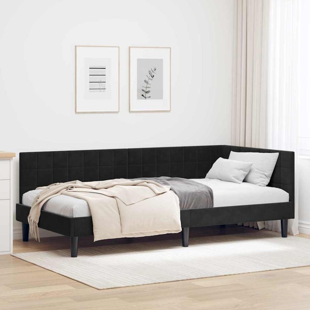 vidaXL Hörn Sängram med huvudgavel Svart 90 x 190 cm Sammet