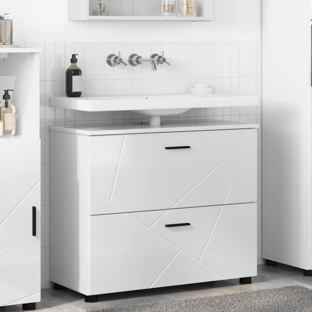 vidaXL Badrumsskåp Vit högglans 76.5 x 35 x 64 cm Konstruerat trä