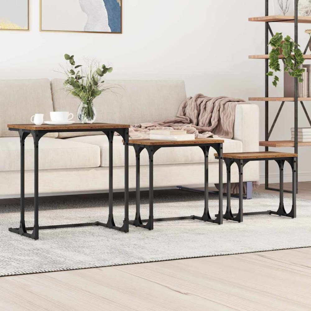 vidaXL Nesting Kaffe Bord 3 pcs Gammalt trä 50.5 x 35 x 53 cm