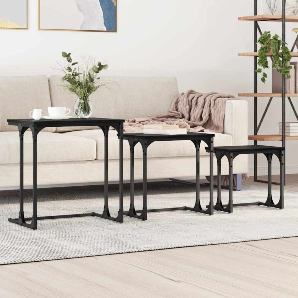 vidaXL Nesting Kaffe Bord 3 pcs Svart ek 50.5 x 35 x 53 cm
