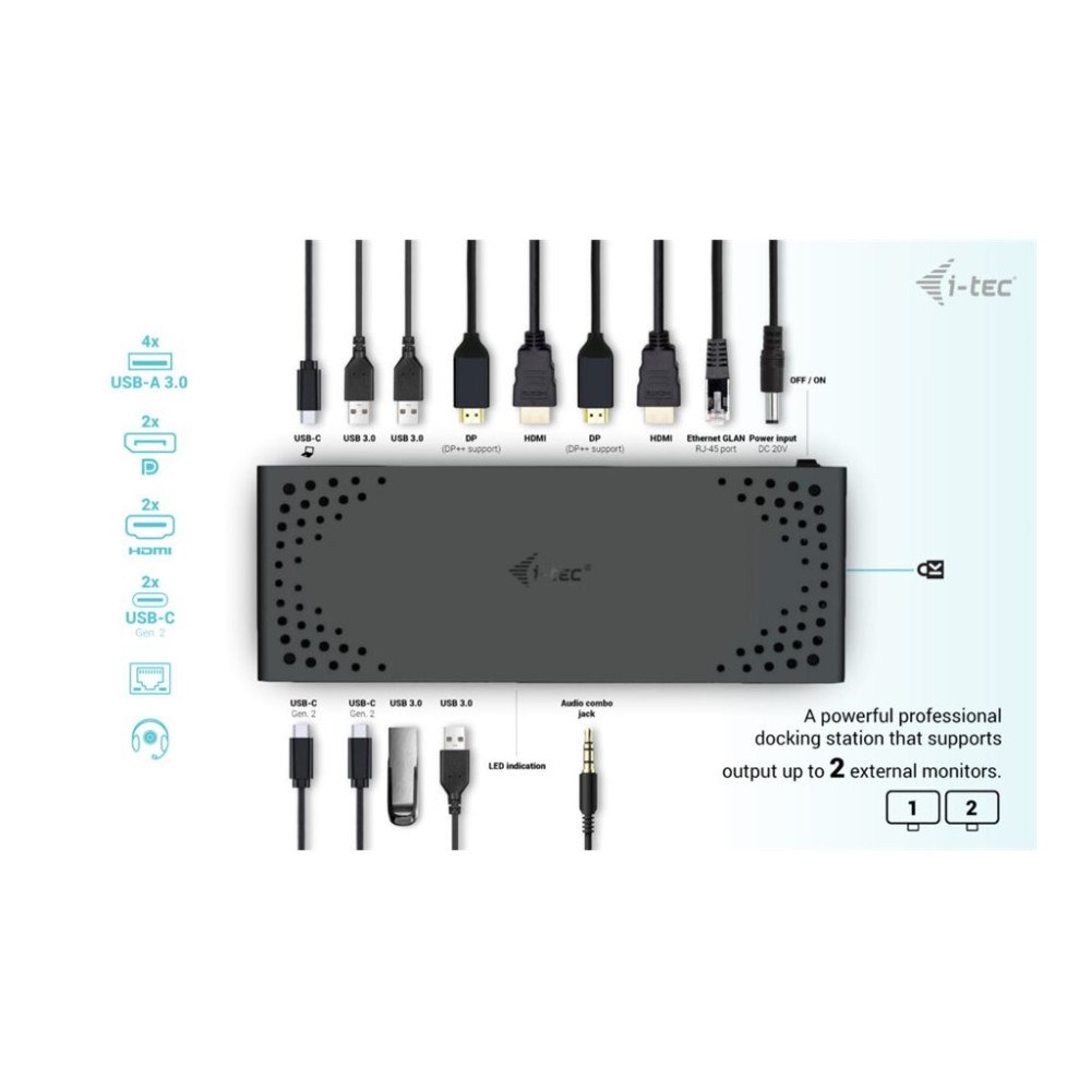 i-tec i-Tec - dockningsstation - USB-C / USB 3.0 / Thunderbolt 3 / Thunderbolt 4 - 2 x HDMI, 2 x DP++ - 1GbE
