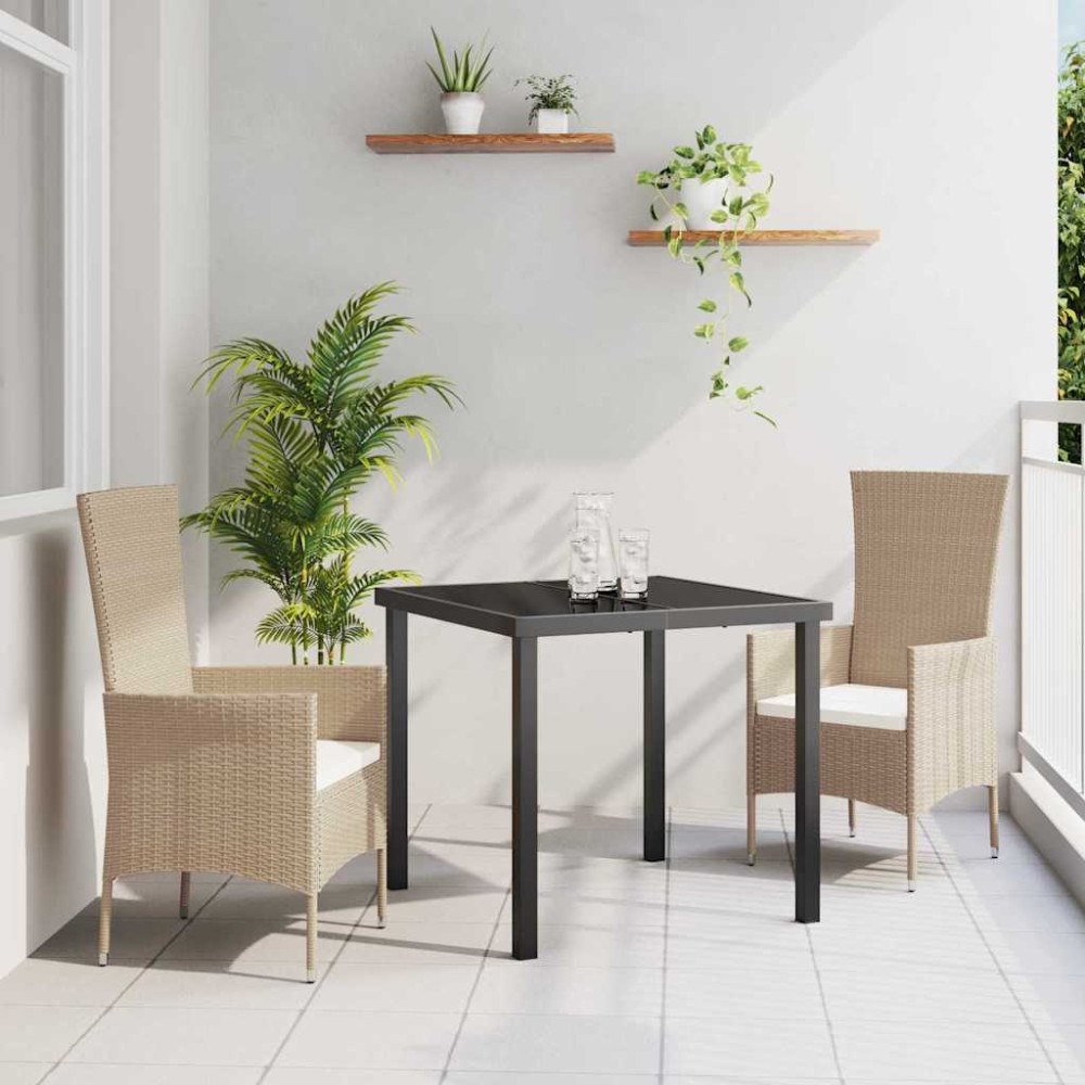 vidaXL Trädgårdsmöbelset med kudde 3 pcs Beige konstrotting