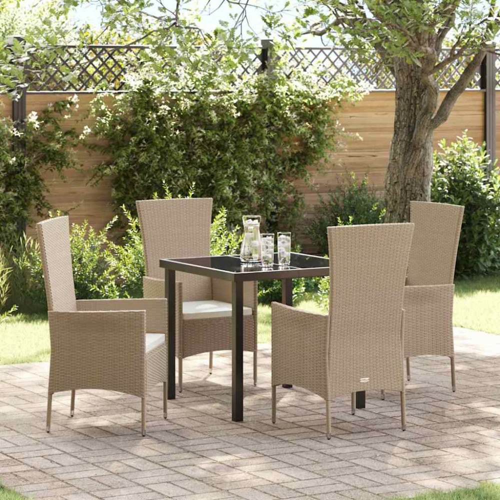 vidaXL Trädgårdsmöbelset med kudde 5 pcs Beige konstrotting