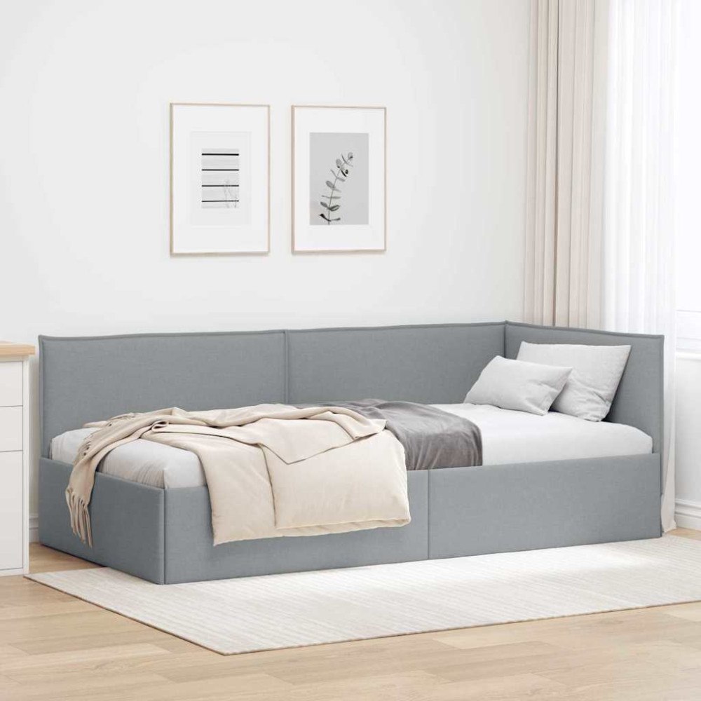 vidaXL Hörn Sängram med huvudgavel Ljusgrå 90 x 200 cm tyg