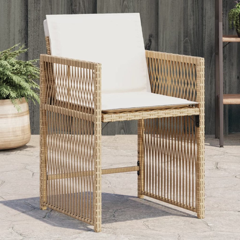 vidaXL Trädgårdsstolar med dynor 4 st beige konstrotting