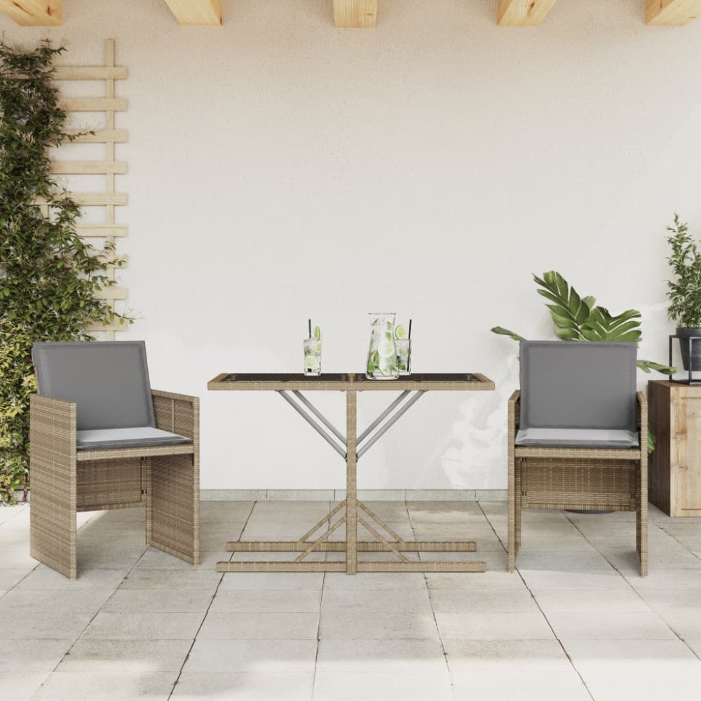 vidaXL Bistrogrupp med dynor 3 delar mixbeige konstrotting