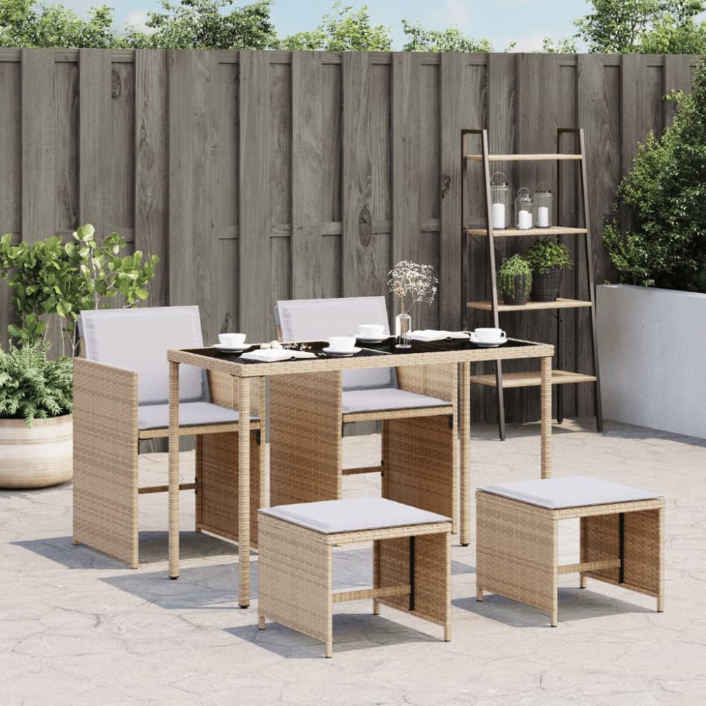 vidaXL Matgrupp för trädgården med dynor 5 delar mixbeige konstrotting