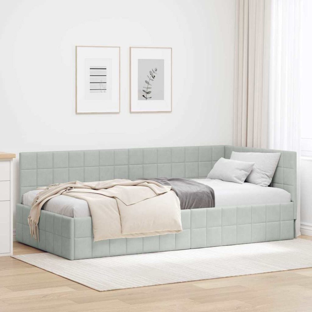 vidaXL Hörn Sängram med huvudgavel Ljusgrå 90 x 200 cm Sammet