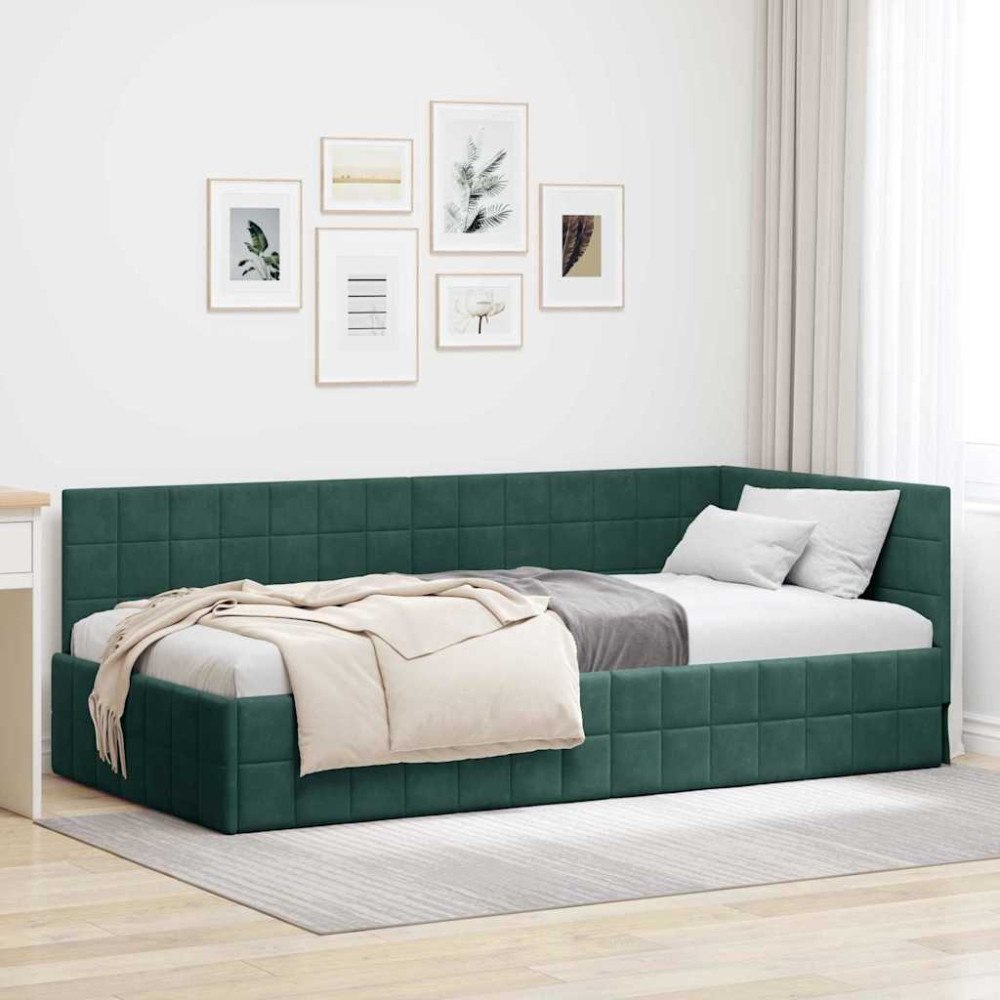 vidaXL Hörn Sängram med huvudgavel Mörkgrön 100 x 200 cm Sammet