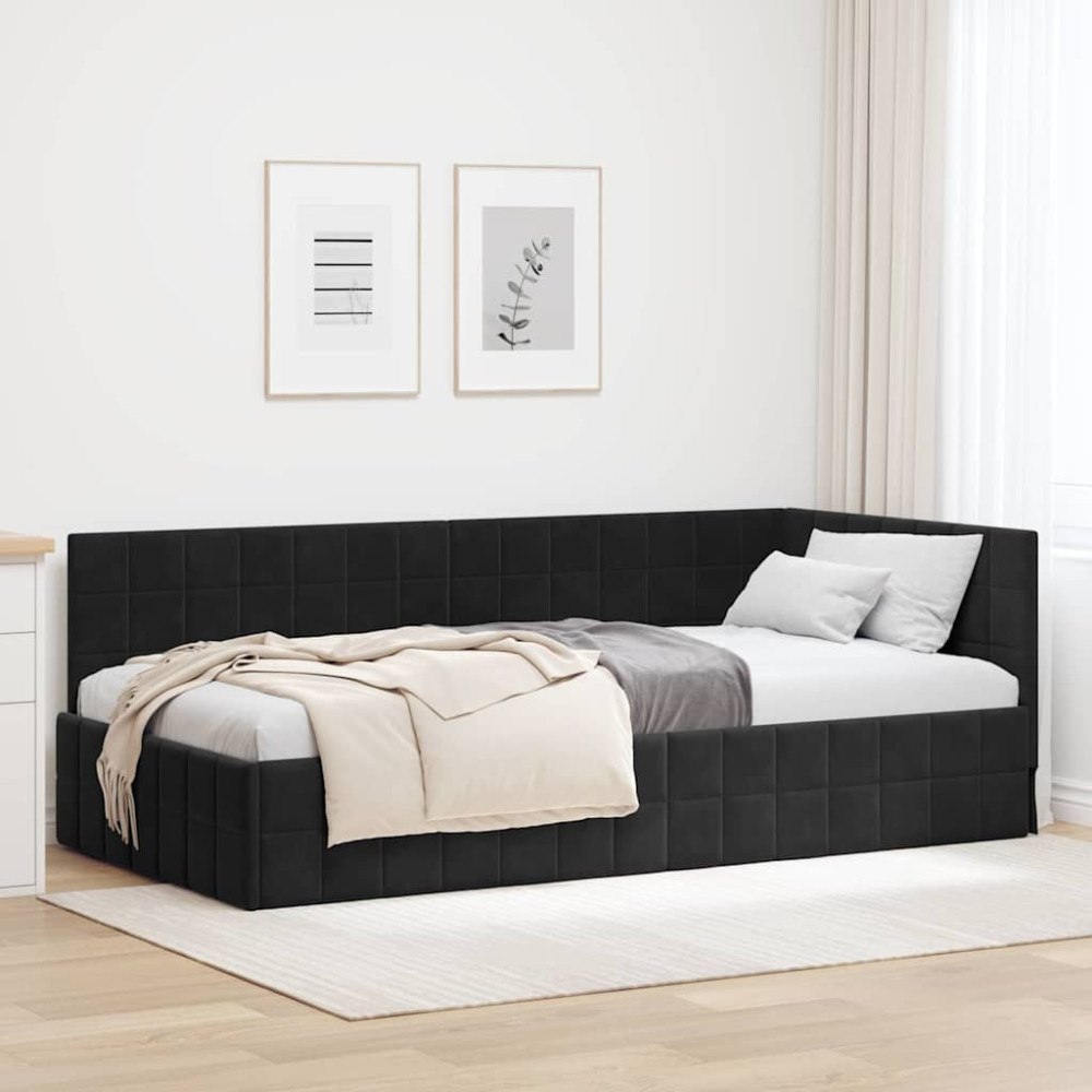 vidaXL Hörn Sängram med huvudgavel Svart 100 x 200 cm Sammet
