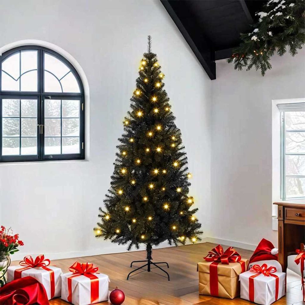vidaXL Julgran med 300 LED-lampor med stativ Svart 180 cm PVC