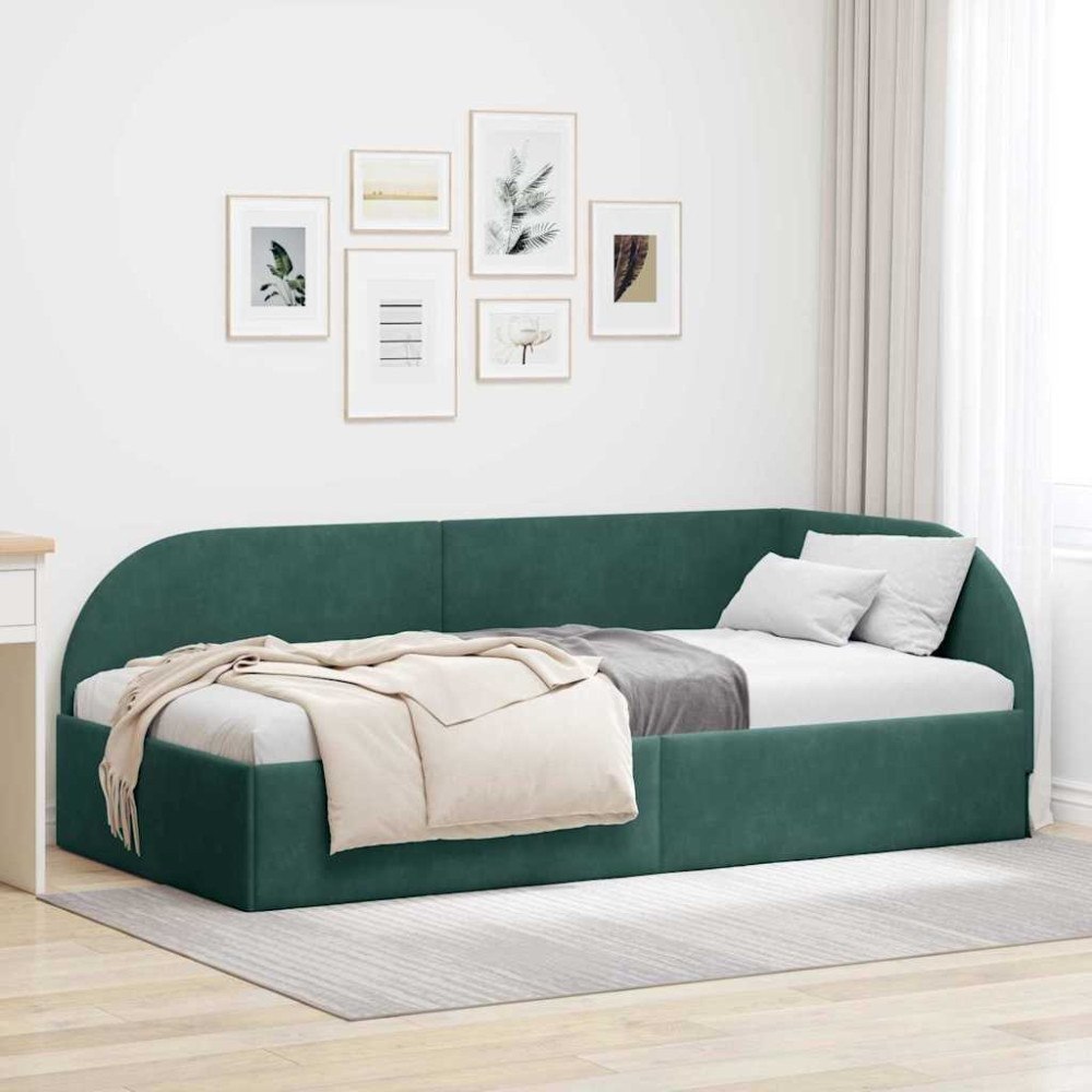 vidaXL Hörn Sängram med huvudgavel Mörkgrön 80 x 200 cm Sammet