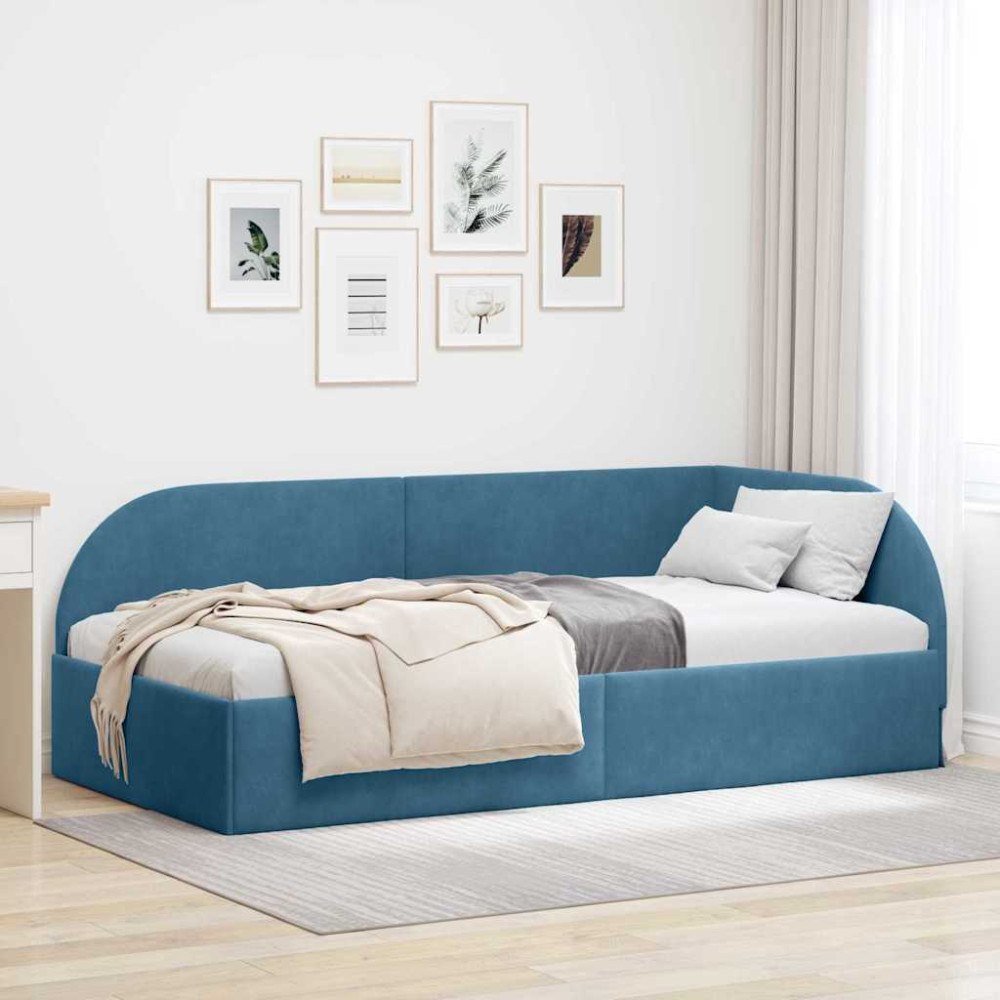 vidaXL Hörn Sängram med huvudgavel Blå 90 x 200 cm Sammet
