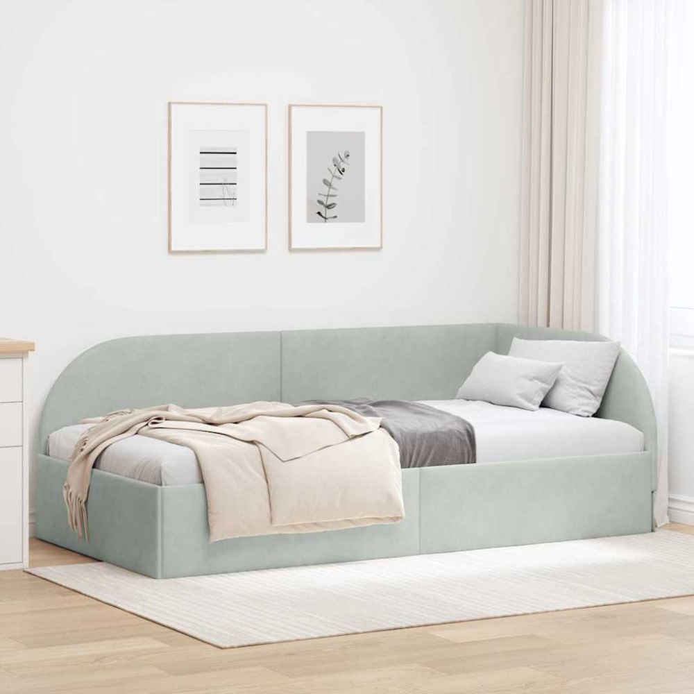 vidaXL Hörn Sängram med huvudgavel Ljusgrå 90 x 200 cm Sammet